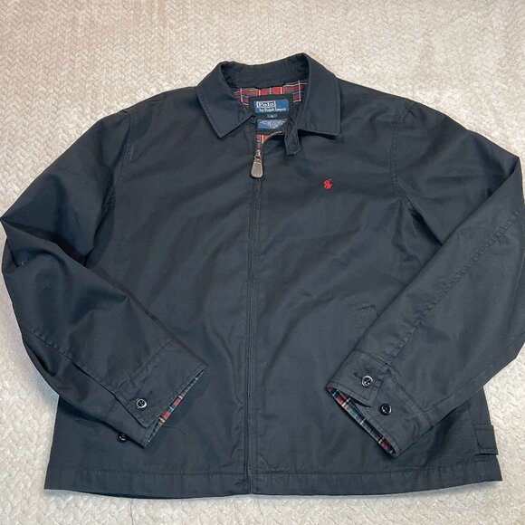 Vintage 90s Polo Ralph Lauren Black Cotton JacketSize LTartan Lined
